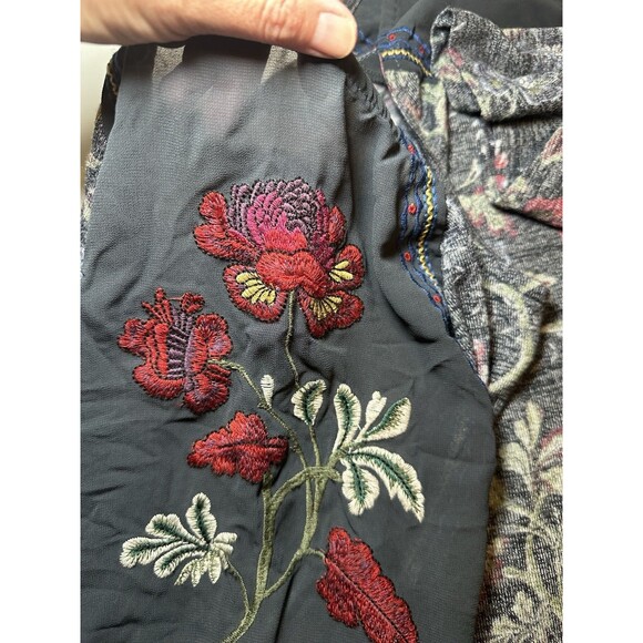 Hannah Woman‎ Boho Floral Sheer Embroidered Long Sleeve Blue Top 2X - Picture 6 of 10